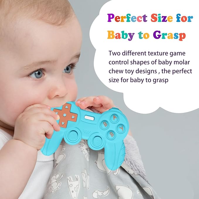 BIGSPINACH Baby Video Game Controller Teether Toy Funny Baby Teething Toys for Babies Gamer Controller（Blue）