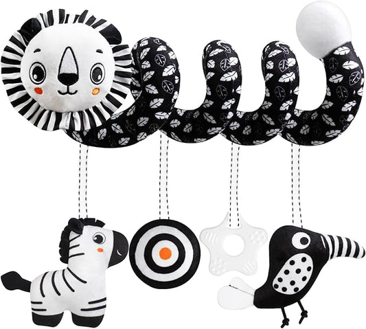 GKDOMS Baby Carseat Toy Black & White Rattle Spiral Hanging Activity Stroller Toy for Newborns Boys and Girls - Lion