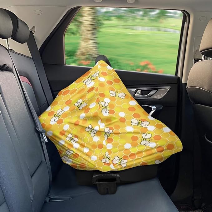 Binienty Yellow Bee Design Infants Carseat Canopies for Women, Multi-Use Car Seat Canopy Carrier Cover for Baby Boys Girls Shower Gifts