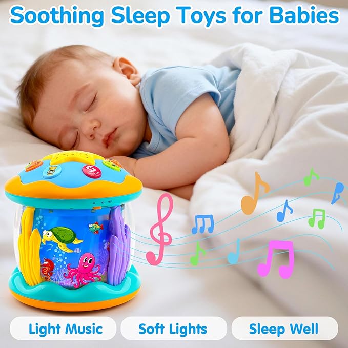 Baby Toys 6-12 Months Ocean Projector Rotating Musical Light Up Tummy Time Toys for Infant 0-6 3-6 Months Baby Aquarium Crawling Toys 4 5 6 7 8 9 12-18 Months Boy Girl 1 Year Old Birthday Easter Gifts