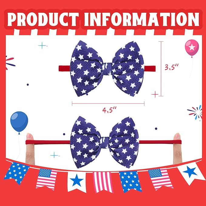 4th of July Hair Bows for Girls Baby Headbands Fourth of July Red White and Blue Hair Accessories Baby Bows 0-6 months Star