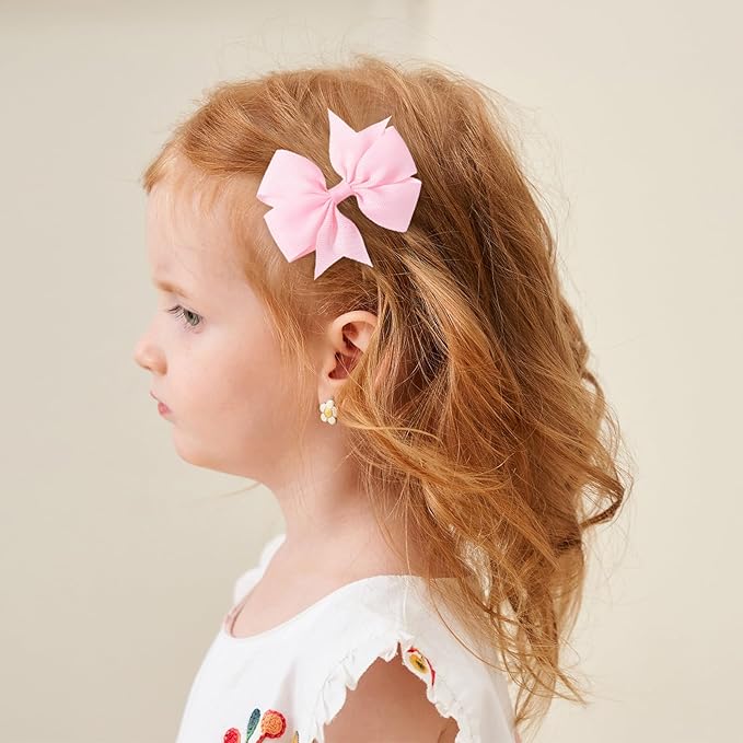 Choicbaby 3 Inches Hair Bows for Girls Pink Grosgrain Ribbon Pinwheel Hair Clips Toddler Bows Hair Clips for Birthday Baby Shower Gifts 6 Pack Photo Props