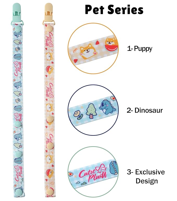 CutiePlusU Adult Pacifier Clip Adult Size Anyard Holder Clips 2 Pack-Pet Series