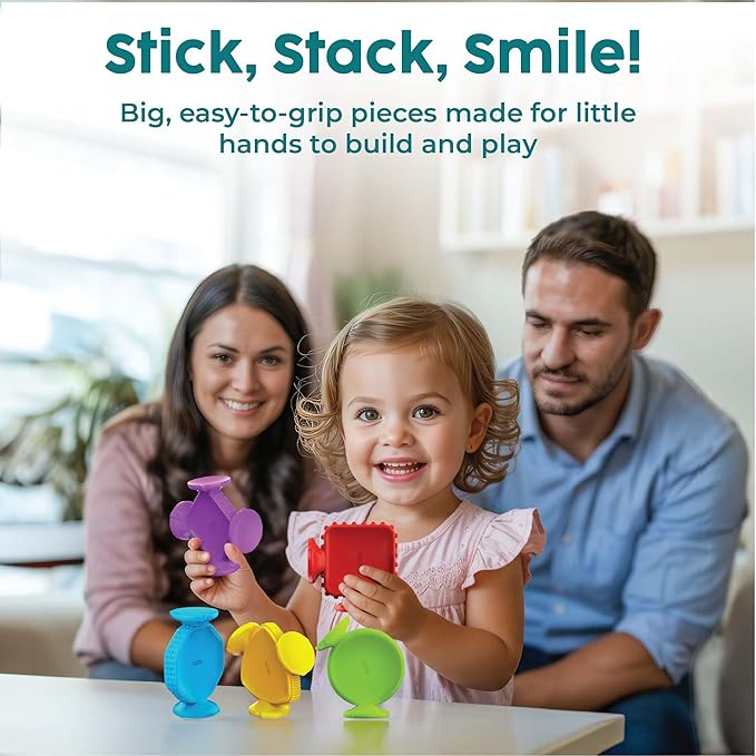 BUNMO Big Shapes Textured Suction Bath Toys for Toddlers 1–3 (5 Pack), Extra Large Silicone Bathtub Toys, BPA-Free Suction Cup Toys, Bath Toys for Kids Ages 1+, Sensory Bath Toys
