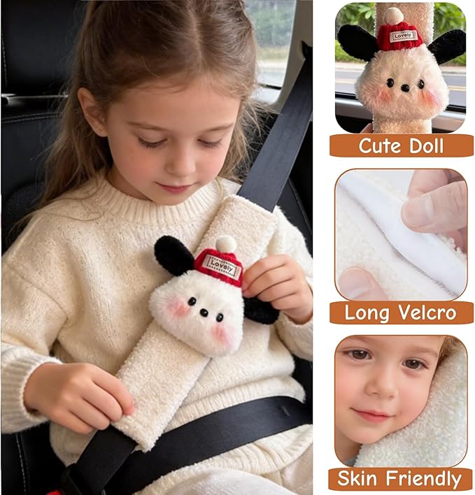 2 PCS Seat Belt Cover Pad, Cute Kawaii Animal Dog Seatbelt Covers for Kids and Adults, Winter Plush Fluffy Soft Seat Belt Cover, Cartoon Seatbelt Cushion,Car Seat Strap Pads (G-Dog)