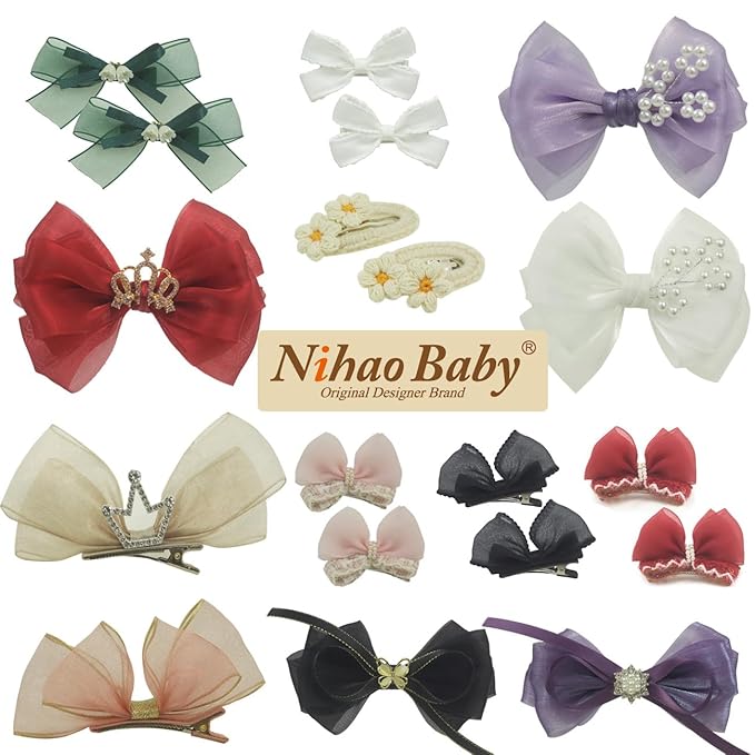 Nihao Baby Pearl Light Green Bow Hair Clips for Little Girl - 2Pcs