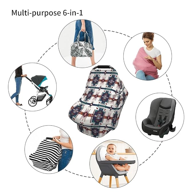 Western Aztec Southwest Navajo Baby Stuff Car Seat Cover for Baby Carseat Covers for Girl Boy Stretchy Soft Breathable Breastfeeding Infant Car Seat Canopy Carrier Cover