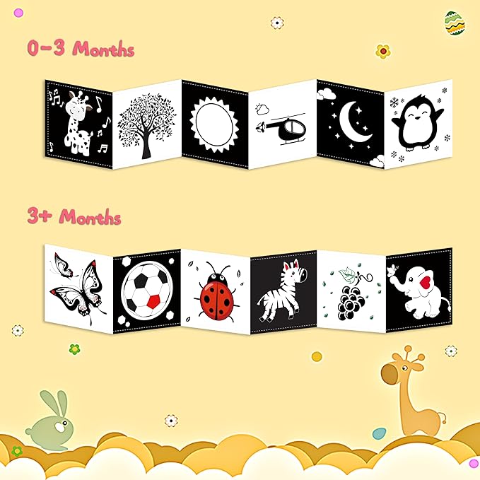 Black and White Baby Toys, High Contrast Baby Toys for Newborn, Tummy Time Toys, Newborn Toys 0-3 Months Brain Development, Soft Baby Book, Montessori Toys 0-6-12 Months Infant Sensory Toys Gift
