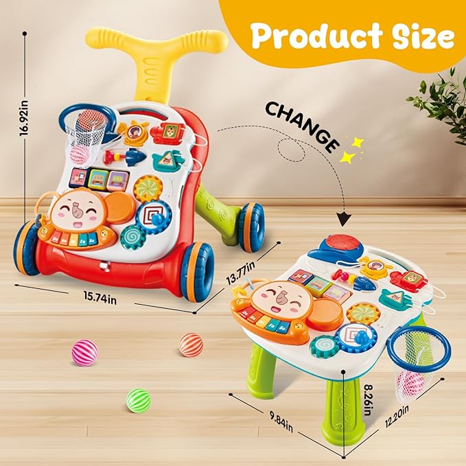 AuntyFey Baby Walker, 3 in 1 Push Walker for Baby Girls Boys, Baby Walking Toy for 1 Year Old Learning to Walk, Sit to Stand Baby Walker Push Toy for Girl 12 Months, Red