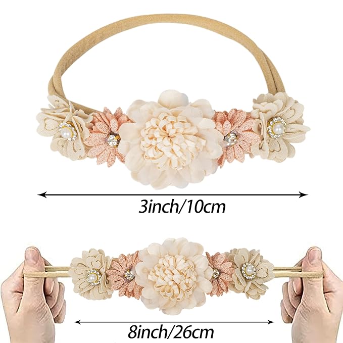 Utaly Flower Headband for Baby Girls 3pcs Elastic Baby Girl Floral Crown Newborn Infant Toddler Hair Accessories