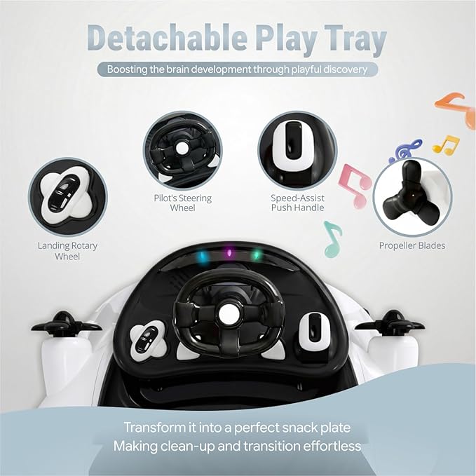 7 in 1 Foldable Baby Walker, Infant Activity Walker w/Adjustable Height, Detachable Play Tray with Music & Light, Baby Push Walker with Wheels for Boys Girls 7-18 Months, Speed Control, Black