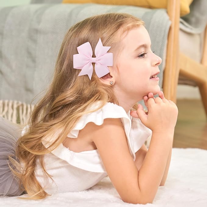 choicbaby 8pcs Baby Girl Hair Bow Clips Set, Pink Toddler Hair Clips Boutique Grosgrain Ribbon Bow Hair Barrettes Accessories for Infant Toddler Kids