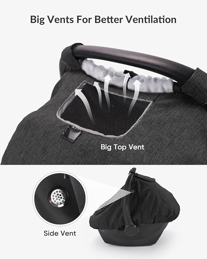 TinlyFinly Waterproof Car Seat Cover for Baby, 2-Layer Car Seat Rain Cover with Clear Window & Sunshade & Mesh Cover, Universal Infant Carseat Canopy for Stroller, Protect from Rain and Snow - Black