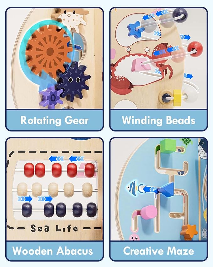 Ocean Wooden Activity Cube Montessori Toys for 1 Year Old Boy & Girl Birthday Gifts
