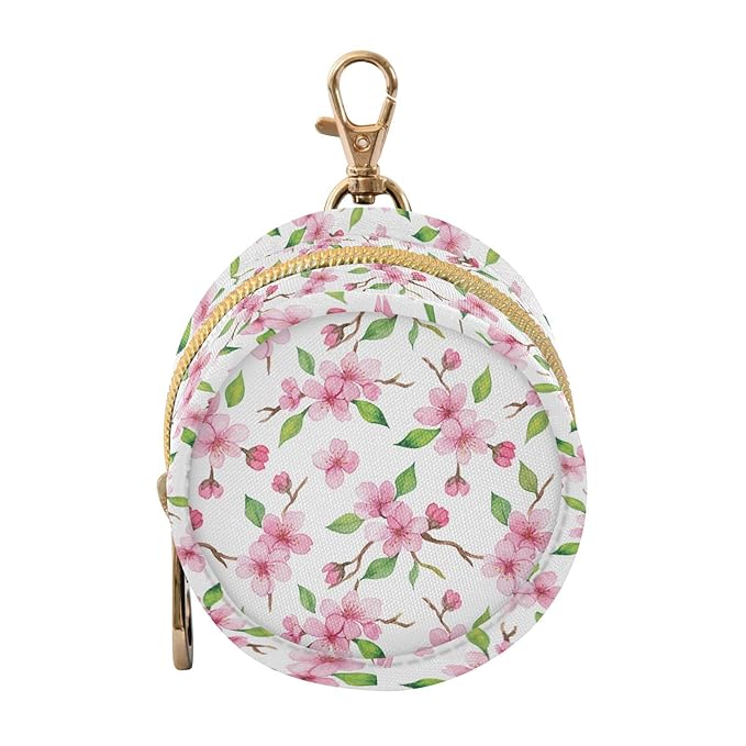 Pink Flower Leaves White Print Pacifier Holder Case for Diaper Bag Portable Travel Pacifier Storage Case with Clip Newborn Baby Pouch for Baby Boys Girls Purse Outdoor