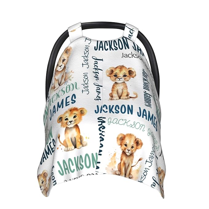 Personalized Baby Car Seat Cover Winter Custom Minky Carseat Cover Boy Girls with Name Lion Carseat Canopy Customized Car Seat Canopy Infant Carrier Covers Nursing Cover Toddler Blanket