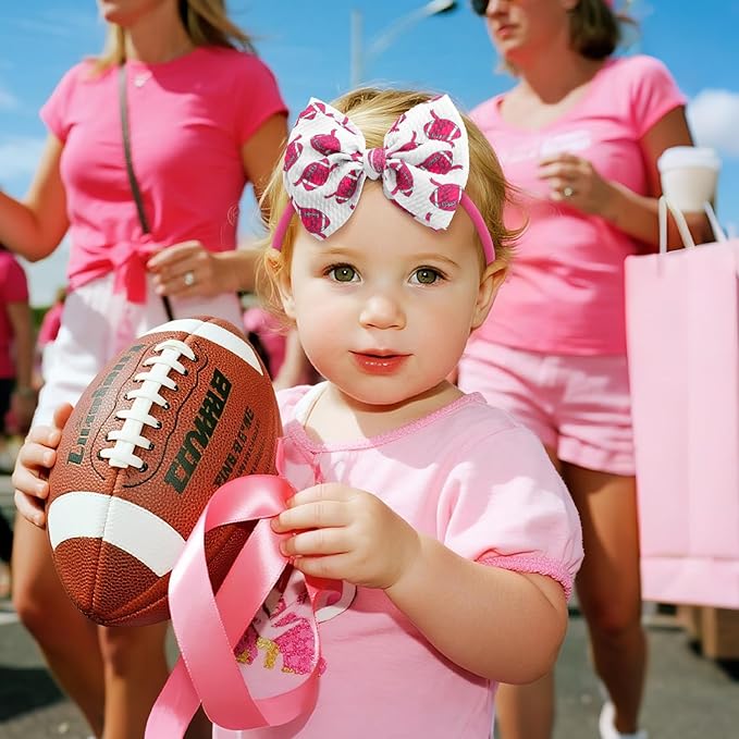YanJie 3PCS 4.5’’ Breast Cancer Awareness Bows for Baby Girls Pink Headbands Football Headband Cancer Awareness Items Hair Accessories for Newborns
