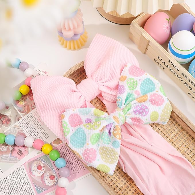 YanJie Easter Headband bow Pink Egg Carrots Printed Nylon Hairbands Bunny Headband Easter Hairbands Hair Accessories Gifts for Toddler