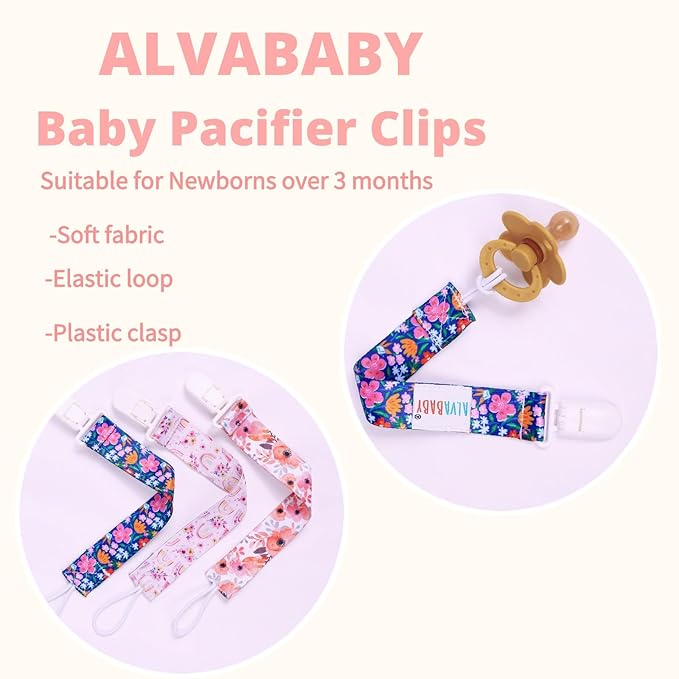ALVABABY Pacifier Clips 8 Pack Floral Paci Clip Holder Leashes Fits Most Pacifier Binkie Styles Teethers