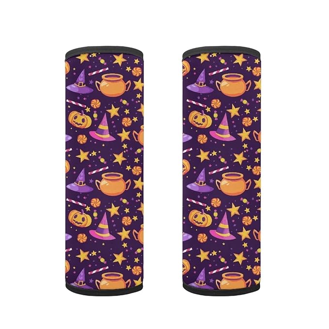 Biyejit Halloween Car Seat Straps Shoulder Pads for Baby Kids, 2 Pack Boys Girls Super Soft Seat Belt Covers for All Car Seats/Pushchair/Stroller, Starry Hats Pumpkins