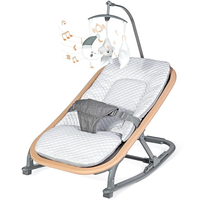 Orzbow 2-in-1 Baby Bouncer, Portable Bouncer Seat for Infant to Toddler with Removable Cushion, Angle Adjustable, 0-9 Months Up to 21lbs, Ergonomic Design, Classic Grey