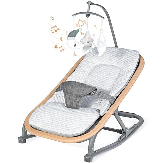 Orzbow 2-in-1 Baby Bouncer, Portable Bouncer Seat for Infant to Toddler with Removable Cushion, Angle Adjustable, 0-9 Months Up to 21lbs, Ergonomic Design, Classic Grey
