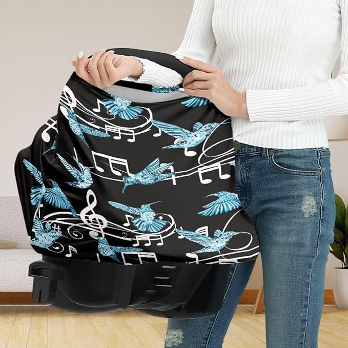 Coldinair Hummingbird Car Seat Covers for Girls Multi-use Cover Music Notes Baby Carseat Canopy Cow Print Nursing Cover for Breastfeeding