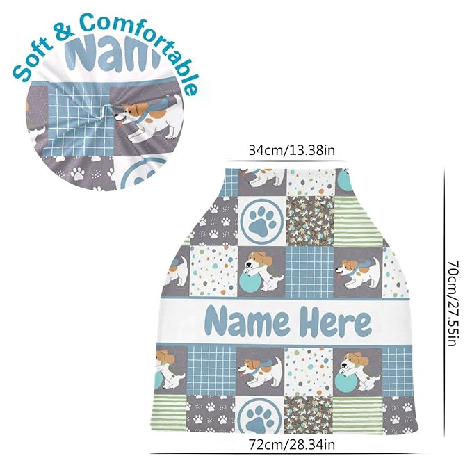 Personalized Cute Puppy Baby Car Seat Cover for Babies with Name, Custom Dog Patterns Baby Car Seats Canopy for Boys Girls, Nursing Breastfeeding Stroller Covers Infant Car Seat Blanket for Newborn