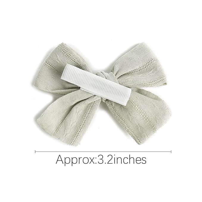 3.2'' Girls Light Green Linen Hair Bows Clips - Alligator Clips Hair Accessories for Little Girls, Toddlers, Kids, and Teens