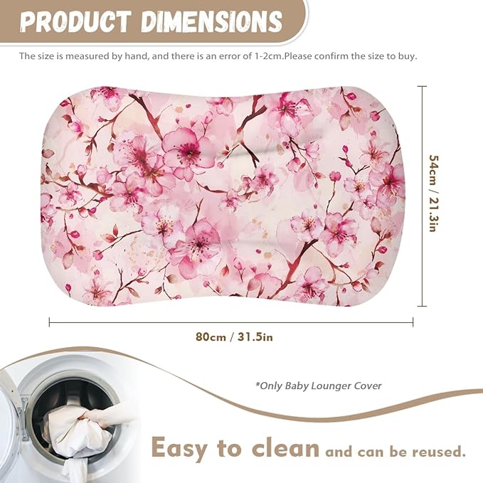 Cherry Blooms Baby Lounger Cover for Girls Pink Newborn Lounger Cover Removable Nest Slipcover Soft Comfortable 31.5'' x 21.3'' Snuggle Me Covers