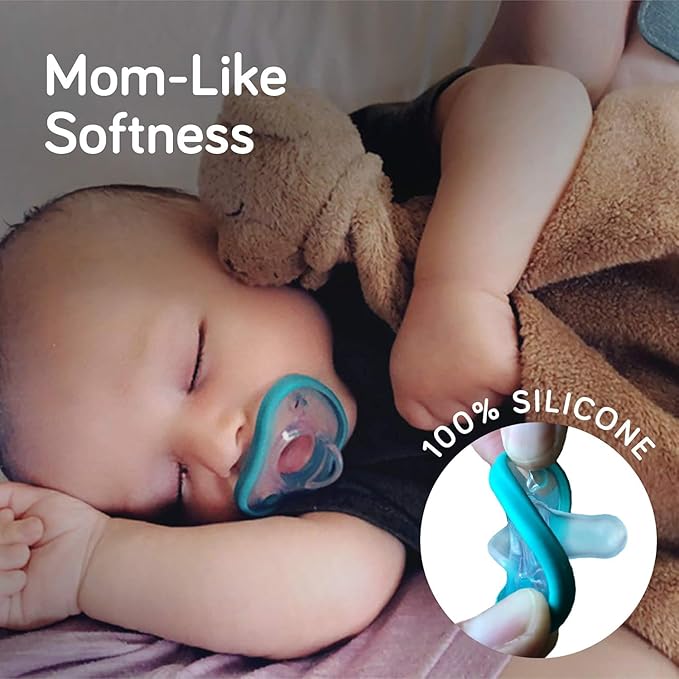 Nanobebe Baby Pacifiers 0-3 Month - Orthodontic, Curves Comfortably with Face Contour, Award Winning for Breastfeeding Babies, 100% Silicone, Perfect Baby Registry Gift 2pk, Sage