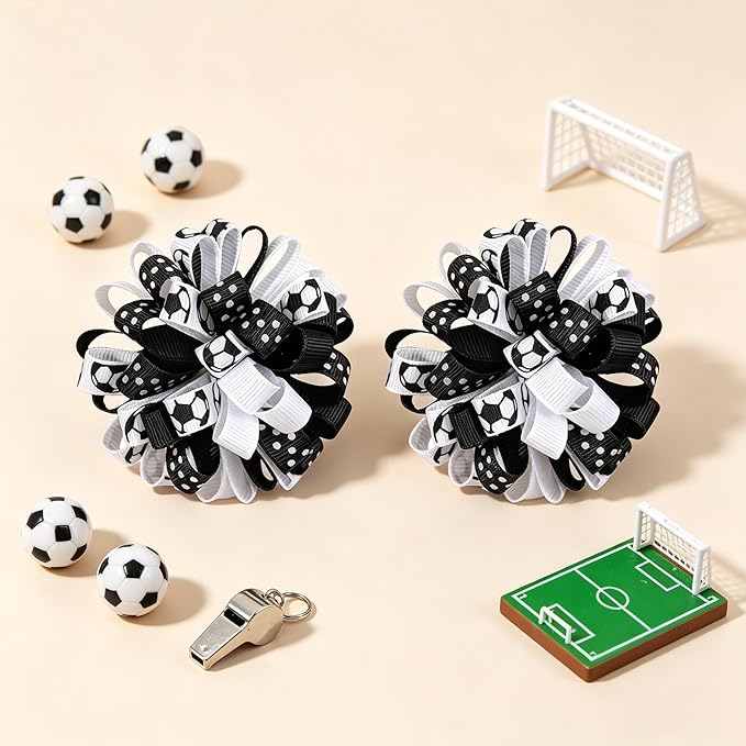 2026 Soccer Hair Bow Clips Soccer Ball Hair Accessories for Kids Girls Player School Team Football Party Accessories 4pcs