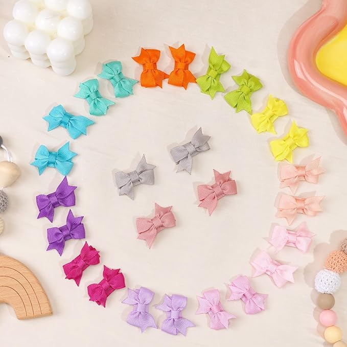 CÉLLOT 40Pcs Baby Snap Hair Clips Grosgrain Ribbon Tiny Baby Bows in 20 Colors for Infant Toddlers Fine Thin Hair (Dovetail Style)