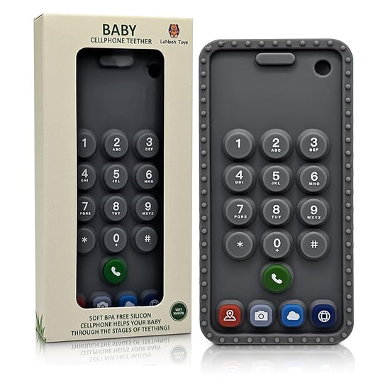 Baby Cellphone Teether: Soft BPA Free Teething Toy, Provides Relief for Your Little one While They are Teething. Gum Relief. Chew Toys (Dark Gray)