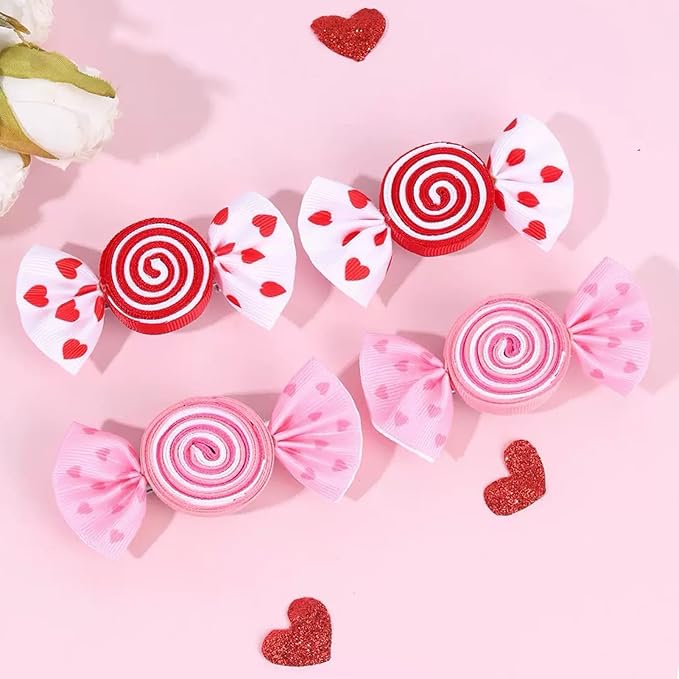 Valentines Hair Bow Clips Red Hair Bow Clips for Girls Love Heart Print Hair Clips Red Candy Bow Hair Barrettes Toddler Hair Accessories for Women