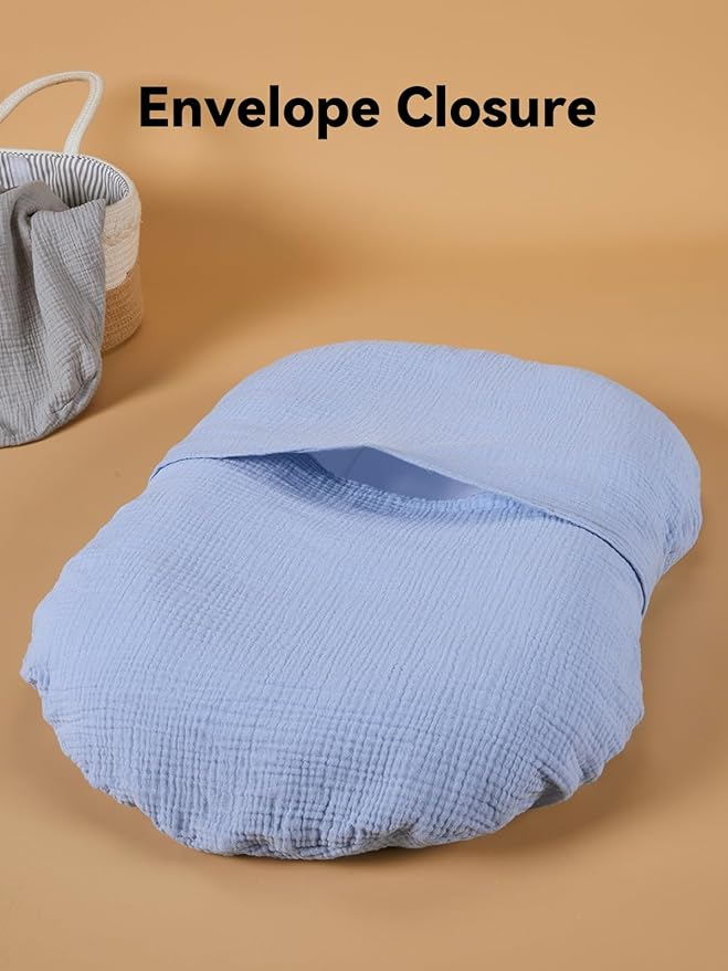 TILLYOU Muslin Baby Lounger Cover, 100% Cotton Newborn Lounger Cover, 2 Pack Baby Nest Slipcover for Boys Girls, Cover Only, Grey and Blue