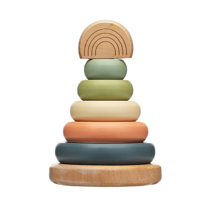 Pearhead Wooden Stacking Rainbow Toy, Montessori Color Sorting Rings for Babies and Toddlers 12+ Months, Nursery Decor