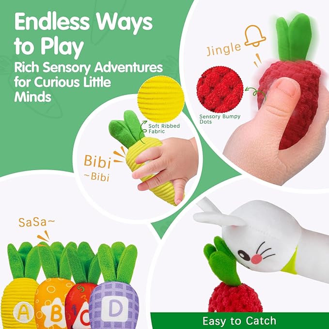 Montessori Toys for 1 Year Old, My First Carrot Garden Baby Toy with Color Sorting, Crinkle & Rattle, Fine Motor Skills, Educational Sensory Toys for 1 2 3 Year Old Boy Girl Gifts Birthday Easter