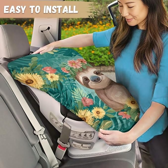 XYZCANDO Sloth Print Carseat Cover for Baby Cartooon Baby Car Seat Cover with Elastic Edge Foldable Summer Carseat Cover Protect from Sun/Hot Days Breathable Car Seat Sun Cover for Baby