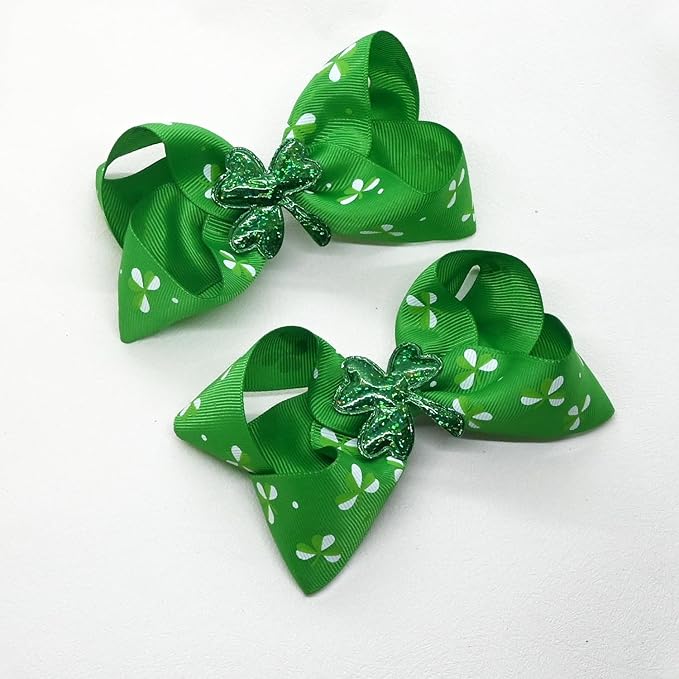7Pcs St. Patrick's Day Hair Bows Clips for Girls Hair Accessories Toddler Bows for Girls Kids(Green)