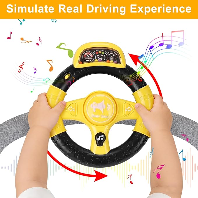 Accmor Stroller Steering Wheel Toy, Music Sound Simulated Steering Wheel for Stroller Shopping Carts Cart Universal Detachable Pretend Driving Funny Toy Attachment