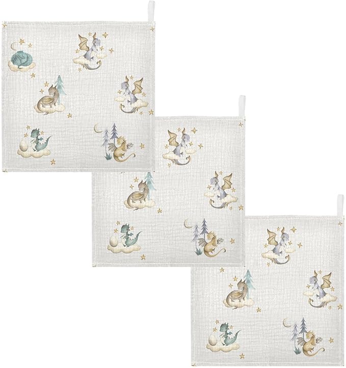 vvfelixl Dragon Baby Baby Burp Cloths Babys Muslin Washcloths for Boys Girls Cotton Babys Face Towel for Newborn Infants Soft and Absorbent 11.8 X 11.8 in, 5 Pack