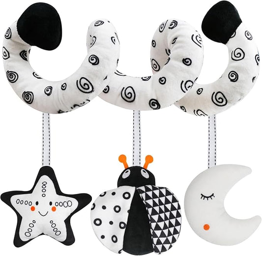 GKDOMS Baby Spiral Hanging Stroller and Car Seat Toys Black and White High Contrast Sensory Toy Newborn Plush Activity Toys Party Favors Quality Baby Shower Valentine's Gifts