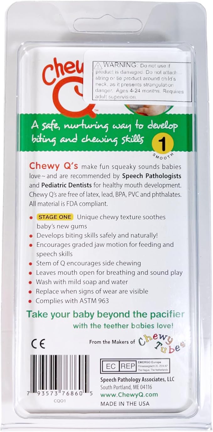 Chewy Tubes Chewy Q - 1 Orange Smooth Q Oral Sensory Mouth Exerciser Teether