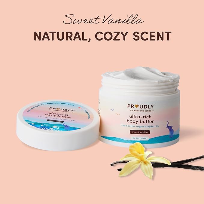 PROUDLY Baby Body Butter with Shea Butter & Argan Oil — Deep Moisture for Newborns, Infants & Toddlers, Dry & Sensitive Skin, Sweet Vanilla Scent, EWG Verified, 4.4 oz (2 Pack)