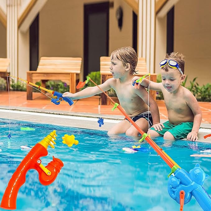 6 Pieces Fishing Rod Magnetic Fishing Game Educational Learning Toys 3 Colors Plastic Floating Fish Toddler Color Ocean Sea Animals for Children and Adult Magnetic Fishing Rod Game