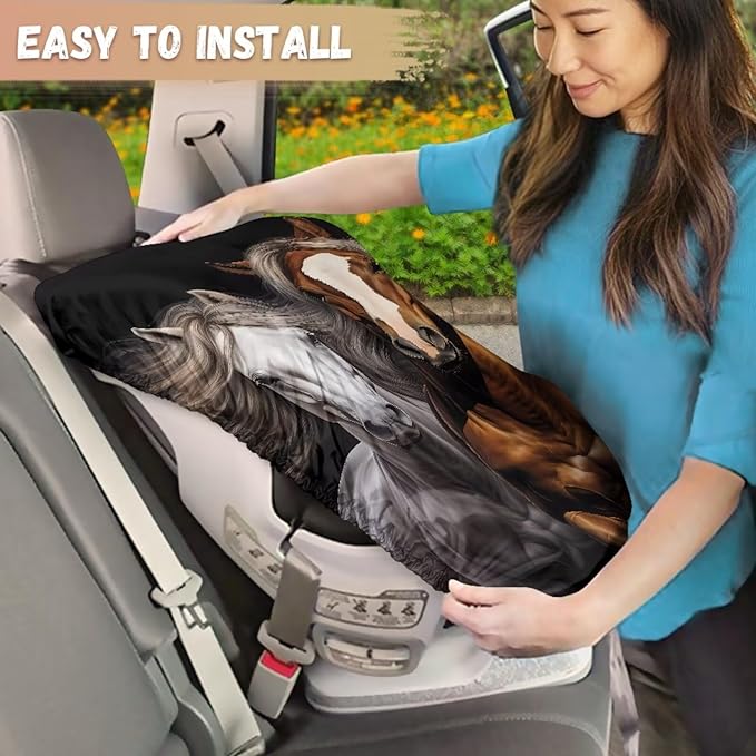 Car Seat Cover Baby Car Seat Sun Shade Cover, Easy to Install and Clean, Stretch Carseat Covers Replacement Heat Protector Horse Print Car Seat Accessories