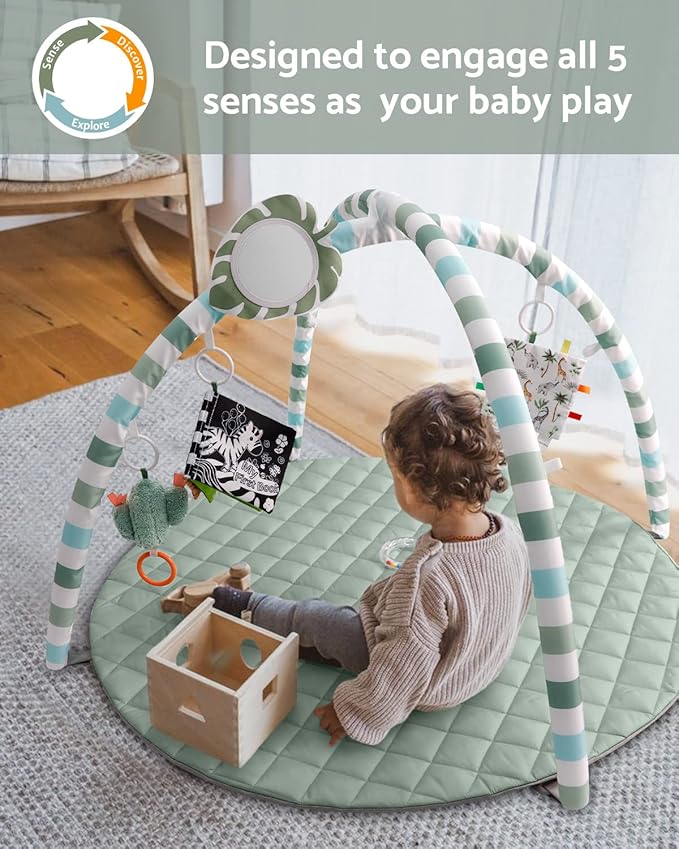 Baby Play Gym Mat,Sage Green + Baby Play Gym, Leaf Shaped