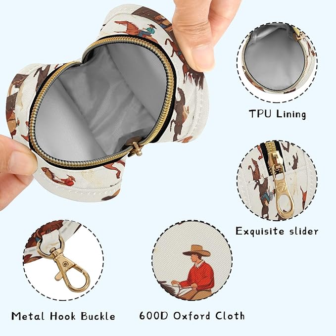 Pacifier Holder with Clip Pacifier Case for Diaper Bag Round Baby Pacifier Pouch Box Bag Portable Beige Western Cowboy
