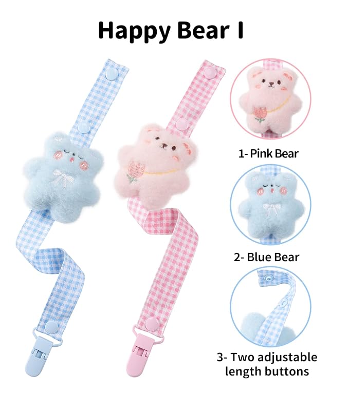 CutiePlusU Adult Pacifier Clip Adult Size Pacifier Holder Clip 4 Pack- Baby Bear Team